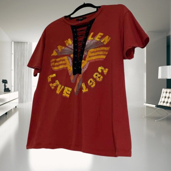 Van Halen 1982 Band Tee Lace-Up Grunge Graphic T-Shirt Forever 21 Size M - Picture 4 of 14